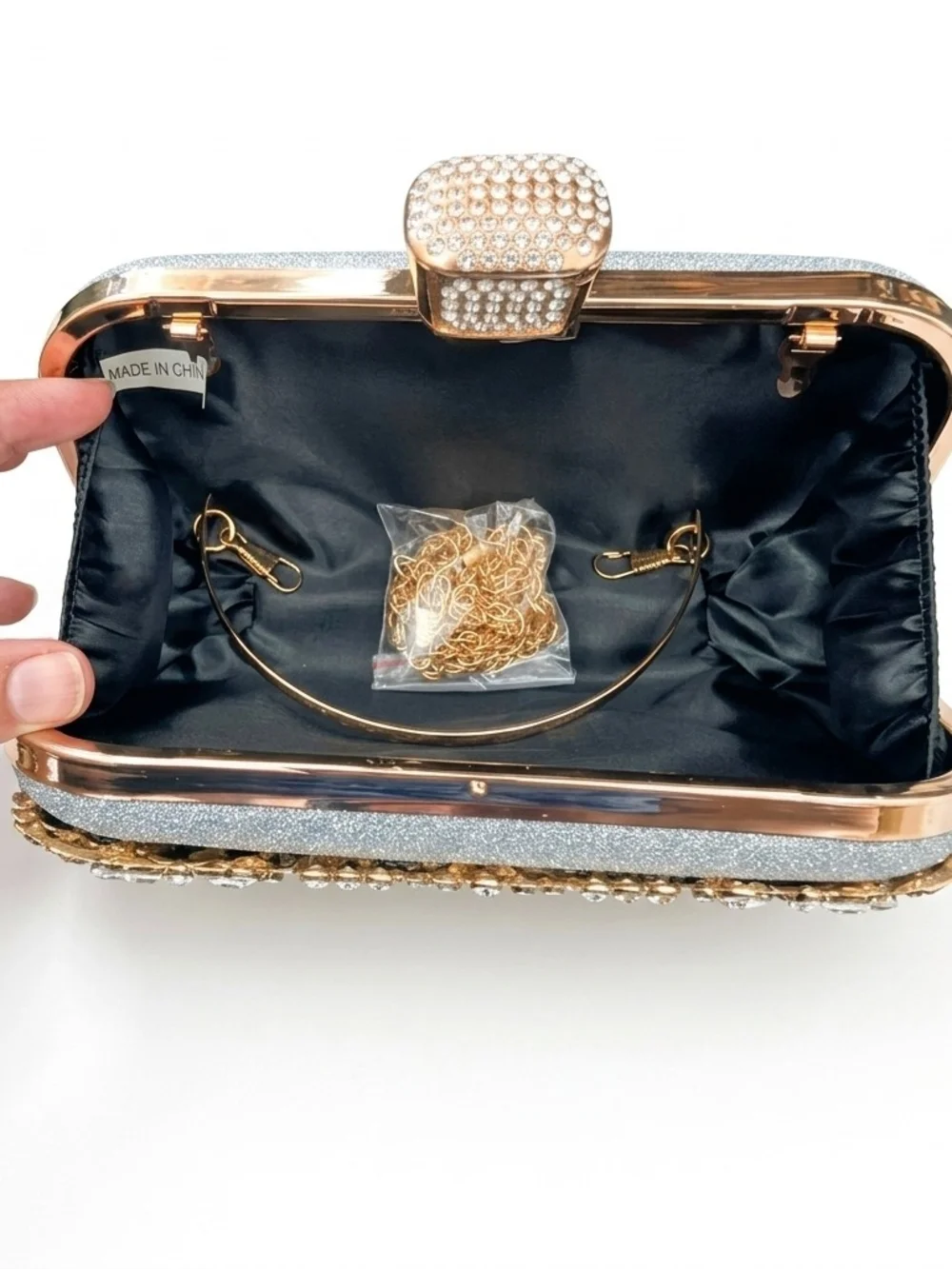 Elegant Gold and Silver Jeweled Evening Clutch
